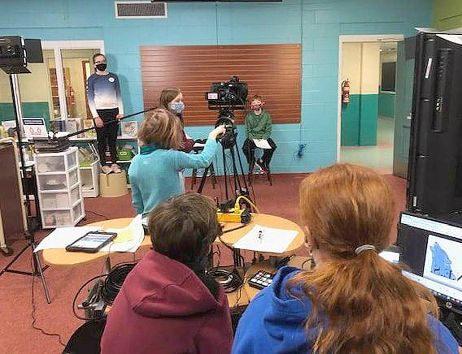 <p>FACEBOOK PHOTO, WEST NORTHFIELD ELEMENTARY</p><p>Grade 6 students at West Northfield Elementary School in their new recording studio.</p>