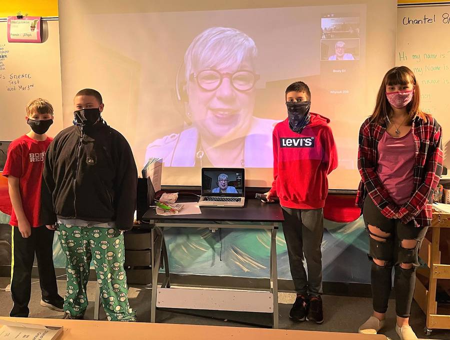 <p>CONTRIBUTED PHOTO</p><p>The Grade 7 students at South Queens Middle School had a virtual visit with the Honourable Bernadette Jordan recently regarding their efforts to clean up the Mersey River. Pictured here, from left to right, are Kaiden Lowe, Garfield Gallant-Zwicker, Jordan Brannen, Payton Foster.</p>
