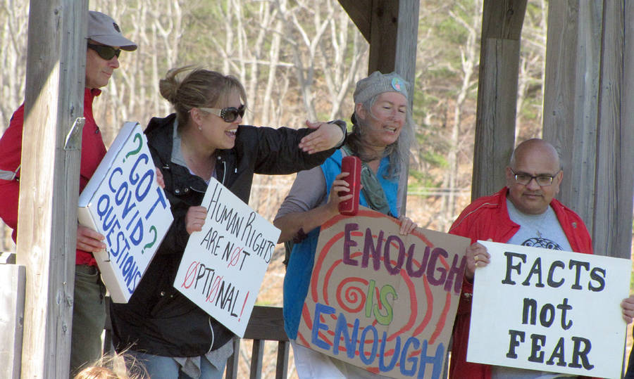 <p>KEITH CORCORAN, PHOTO</p><p>A group of demonstrators gather April 24 at a Bridgewater park.</p>