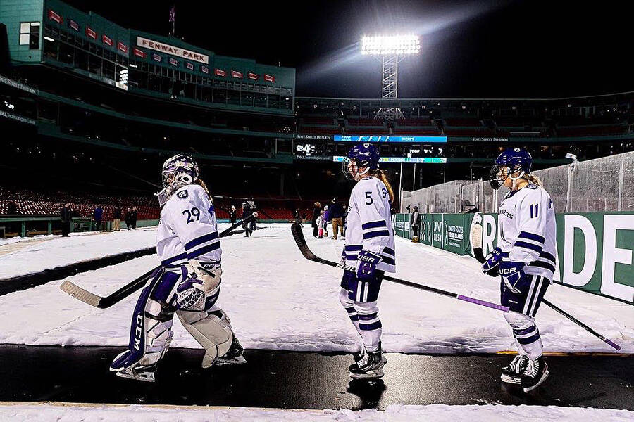 <p>CONTRIBUTED PHOTO</p><p>Goaltender Madison Beck of Lunenburg, leads her team out on to the ice at Fenway Park.</p>
